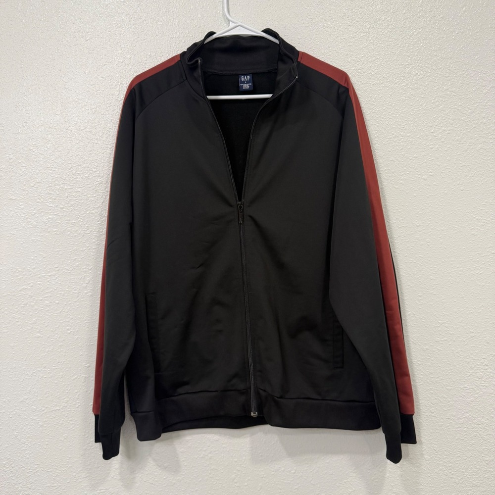 Gap Mens Track Jacket Black Red Side Stripe Full Zip Mock Neck Large RN54023